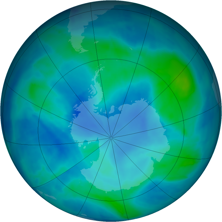 Antarctic ozone map for 02 March 2009